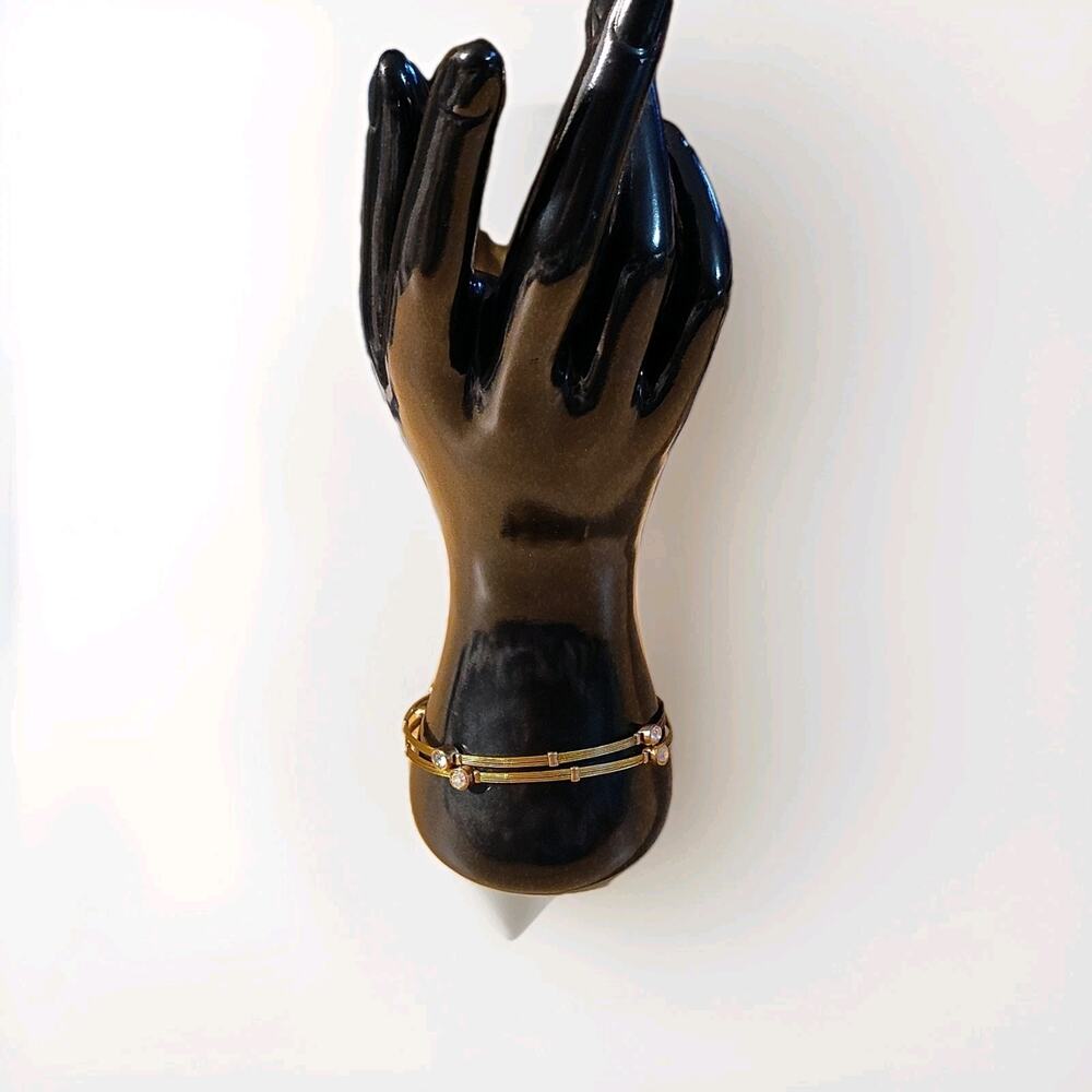 Gold Tone Crystal Bangle Bracelets Set Round Stones Metal Jewelry